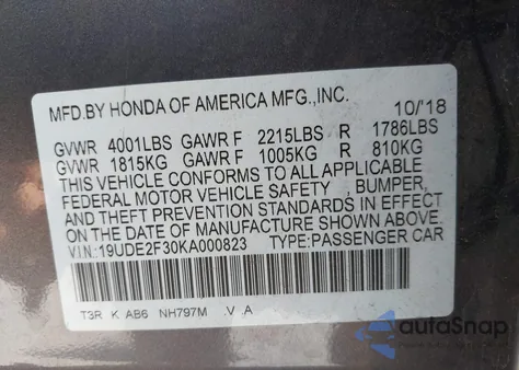 2019 Acura Ilx Standard from USA, damaged, VIN 19UDE2F30KA000823